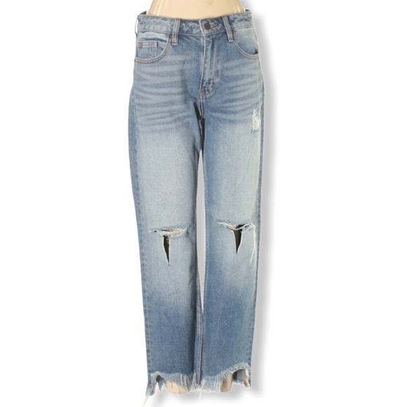 HIDDEN Denim - HIDDEN High Rise Distressed Knees Raw Hem Jeans
